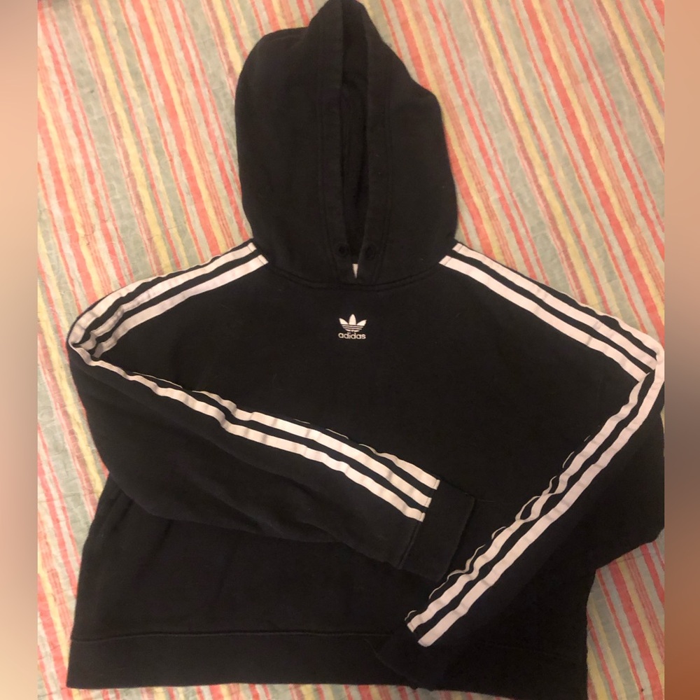 ADIDAS Originals 3 Stripes Black Womens Crop Hoodie